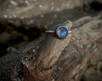 Sterling Silver Little Moonstone Crystal Stacker Ring