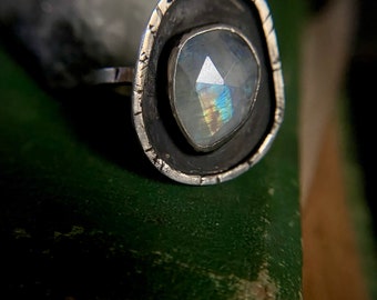 Sterling Silver Moonstone Crystal Statement Ring
