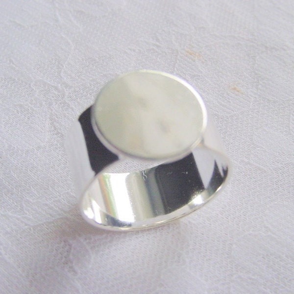 6 Ring Blanks 13mm Sterling Silver Plated Adjustable Flat Top  No. ND148 Made In The USA