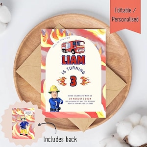 Invitación de cumpleaños de Sam el bombero personalizada/editable descarga digital