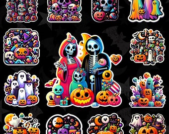 29 Halloween Sticker Png Bundle, Digital Printable PNG Stickers, Halloween Season, Cute and Creepy Stickers, Spooky, Halloween Stickers