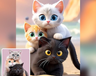 Custom Cartoon Pet Portrait, Cartoon Portrait from Photo, Cartoon Dog Portrait, Cartoon Cat, Pet Memorial Gift, Digital File Download