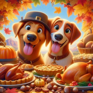 Thanksgiving Portrait For Pet, Pet Portrait, Custom Pet Portrait, Thanksgiving Decor, Thanksgiving Wall Decor, Canvas/Framed Poster Print