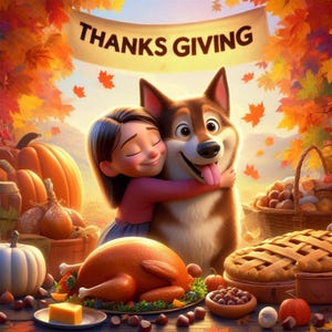 Custom Cartoon Portrait from Photo, Pet & Owner Portrait, Thanksgiving Portrait, Family Portrait, Thanksgiving Decor, Digital File Download