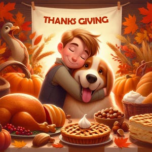 Custom Cartoon Portrait from Photo, Pet & Owner Portrait, Thanksgiving Portrait, Family Portrait, Wall Decor, Canvas/Framed Poster Print