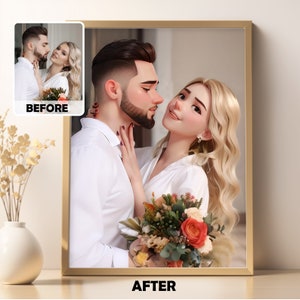 Custom Cartoon Couple Portrait - Personalized Anniversary Gift, Valentine Gift, Gift for Father's Day, Framed Poster or Canvas Print