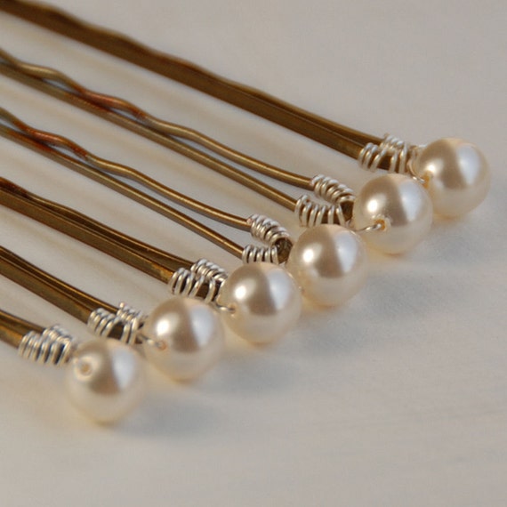 Small Pearl Bobby Pins Ivory Pearls On Bronze Bobby Pins 6 Etsy