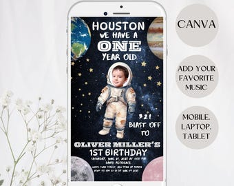 Editable Space 1st Birthday Video Invitation: Astronaut Party (Digital File)