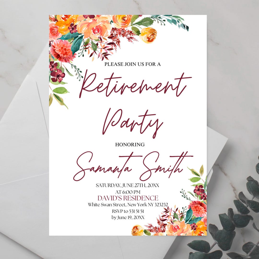 Editable Autumn Retirement Invitation, Printable Retirement Invite ...