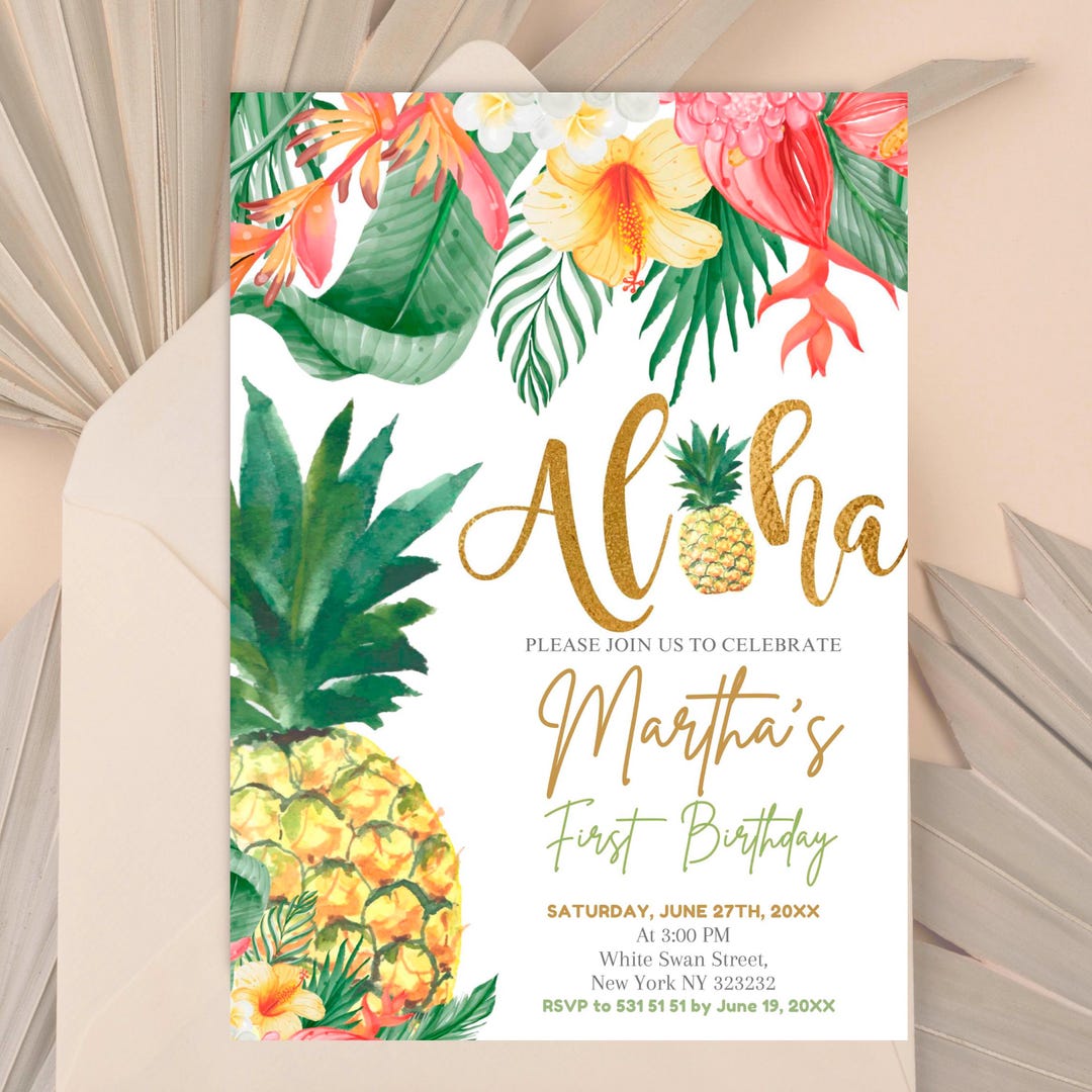 Aloha First Editable Aloha Birthday Invitation Template, Luau First Birthday ...