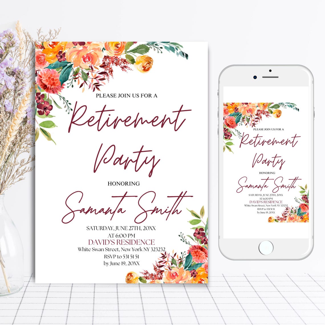 Editable Autumn Retirement Invitation, Printable Retirement Invite ...