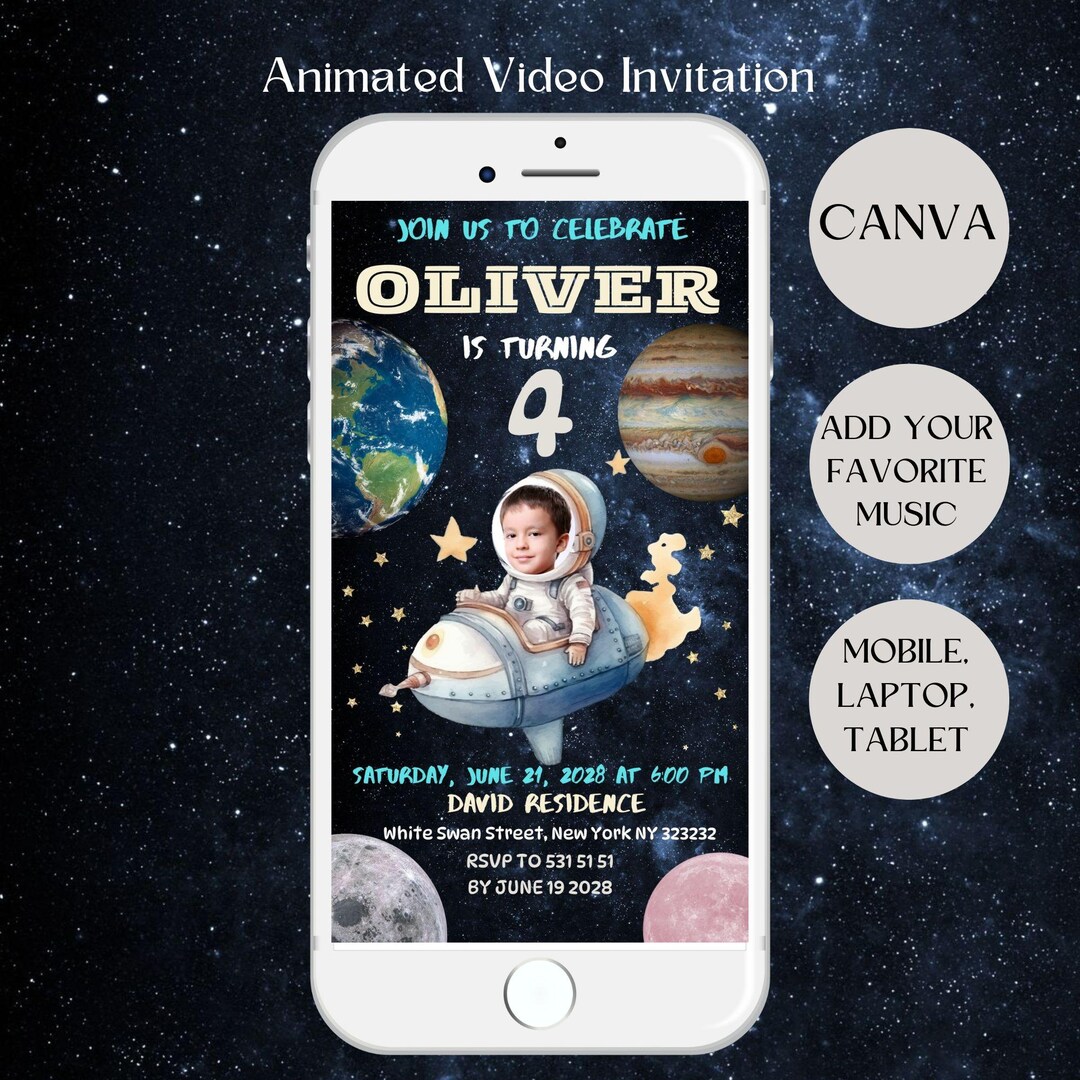Editable Space Birthday Video Invitation: Astronaut Party (digital File ...