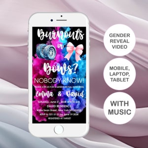 Editable Burnouts or Bows Gender Reveal Video Invitation (Digital File)