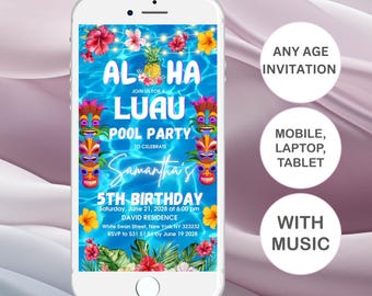 Editable Aloha Hawaiian Pool Party Invitation Video, Digital Luau Pool ...