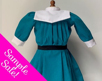 Sample sale:  1904 Edwardian nautical dress for 18" dolls in dark teal with white collar