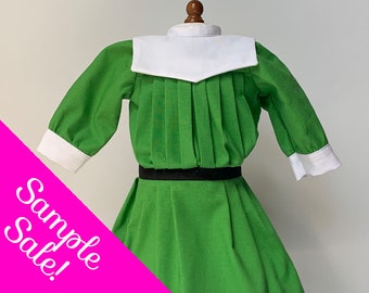 Sample sale:  1904 Edwardian nautical dress for 18" dolls in green with white collar