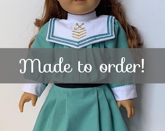 1904 Style Teal Nautical Dress for 18" Dolls Agnes Agatha American Book Illustration Samantha