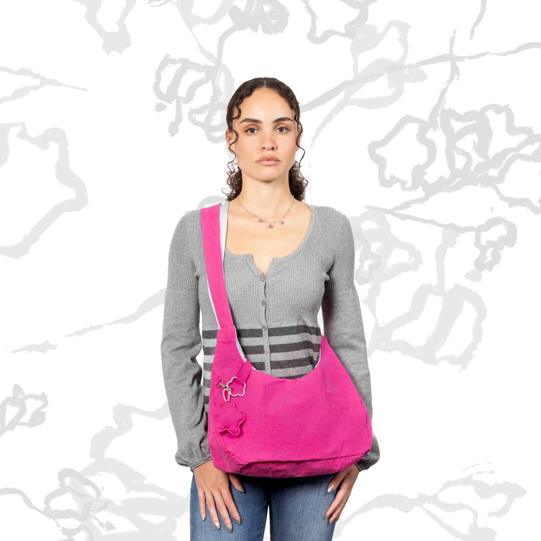 Sac Bandoulière Macramé Fleuri Fait Main - Vert, Blanc, Rose - Fait Aux États-Unis