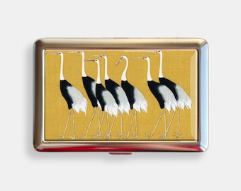 Japanese Vintage Crane Birds Pattern Cigarette Case Zigarettenetui Wallet Metal Joint Holder