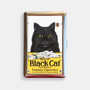 Black Cat Cigarette Case Zigarettenetui Wallet Metal Joint Holder