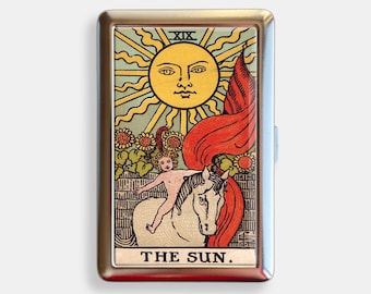 Tarot Card The Sun Cigarette Case Zigarettenetui Wallet Vintage Metal Joint Holder