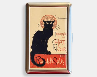 Chat Noir Black Cat Cigarette Case Zigarettenetui Wallet Vintage Metal Joint Holder