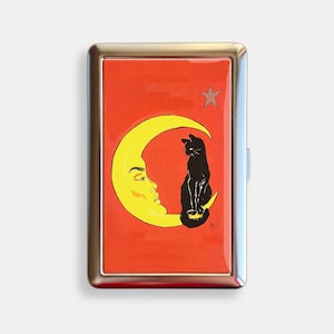 1917 Vintage Black Cat on Moon Cigarette Case Zigarettenetui Wallet Metal Joint Holder
