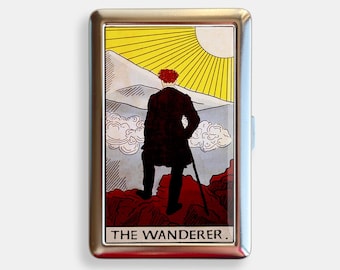 Tarot Card The Wanderer Cigarette Case Zigarettenetui Wallet Vintage Metal Joint Holder