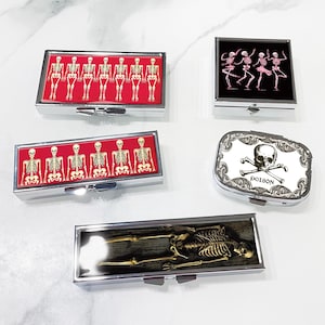 Skeleton Poison Skull Crossbones Vintage Pill Box - Pill Containers, Trinket Box, Pill Case, Pill Holder, Travel Size
