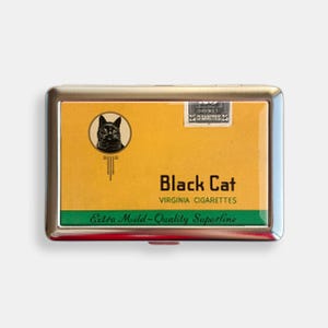 Vintage schwarze Katze Virginian Zigarettenetui Zigarettenetui Brieftasche Metall Gelenk Halter