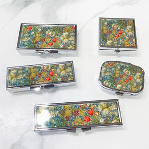 William Morris Lily Flower Vintage Pattern Pill Box - Pill Containers, Trinket Box, Pill Case, Pill Holder, Travel Size