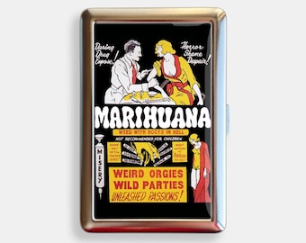 Vintage Marihuana Movie Cigarette Case Zigarettenetui Wallet Metal Joint Holder