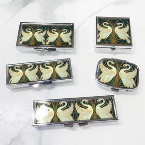 Art Nouveau Swan Rush and Iris Romantic Art Pill Box - Pill Containers, Trinket Box, Pill Case, Pill Holder, Travel Size