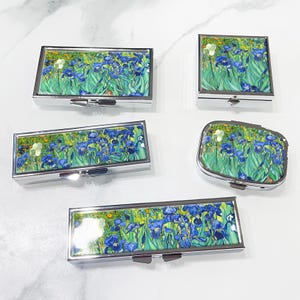 Vincent Van Gogh Irises Flower Garden Pill Box - Pill Containers, Trinket Box, Pill Case, Pill Holder, Travel Size