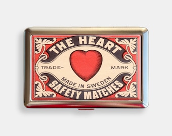 Safety Matches Pattern The Heart Love Cigarette Case Zigarettenetui Wallet Vintage Metal Joint Holder