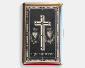 Jesus Christ Burning Heart Requiescat in Pace Cigarette Case Zigarettenetui Wallet Vintage Metal Joint Holder