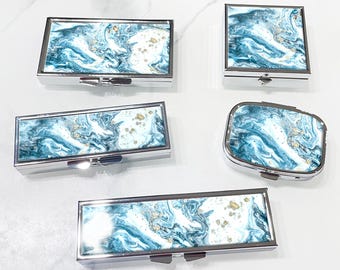 Pudełko na tabletki z teksturą marmuru - Pojemnik na tabletki, tygodniowy organizer na tabletki na 7 dni, etui na tabletki na 7 dni, uchwyt na tabletki, rozmiar podróżny