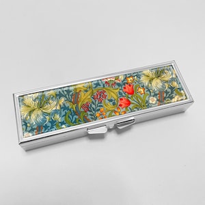 William Morris Lily Flower Vintage Pattern Pill Box - Pill Containers, Trinket Box, Pill Case, Pill Holder, Travel Size
