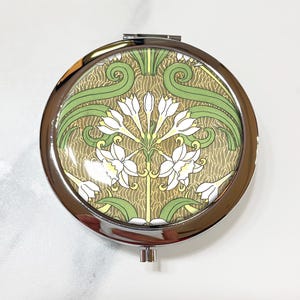 Art Nouveau Jonquil Flower Floral Vintage Compact Mirror OR Pill Box - Gift for Her, Small Mirror, Pocket Mirror, Pill Case, Pill Organizer