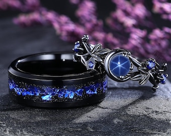 オーバルブラックスターサファイアリングセット ブルーオパール