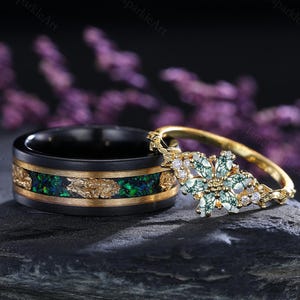 Moosachat paar ringe Sie und Ihn Ehering Blume Moosachat Verlobungsringe Versprechen Ring für Frauen Paare passende Ringe Geschenke