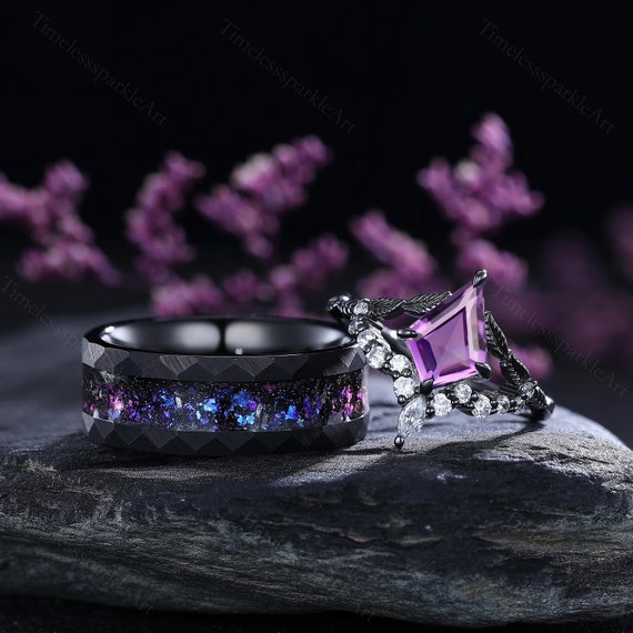 Anelli di coppia in ametista personalizzati Anelli di coppia