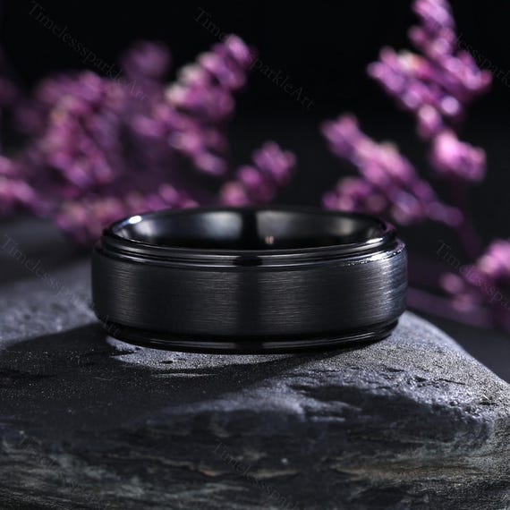 Men's Tungsten ring Black Tungsten ring Handmade men's wedding ring 8mm mens wedding ring Promise rings for his Unique rings- Gift for him