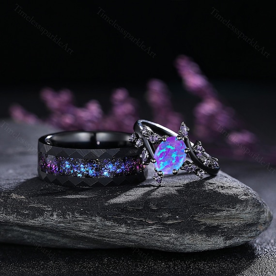 Sterling Silver Blue Opal And Amethyst Ring Wedding Ring Amethyst