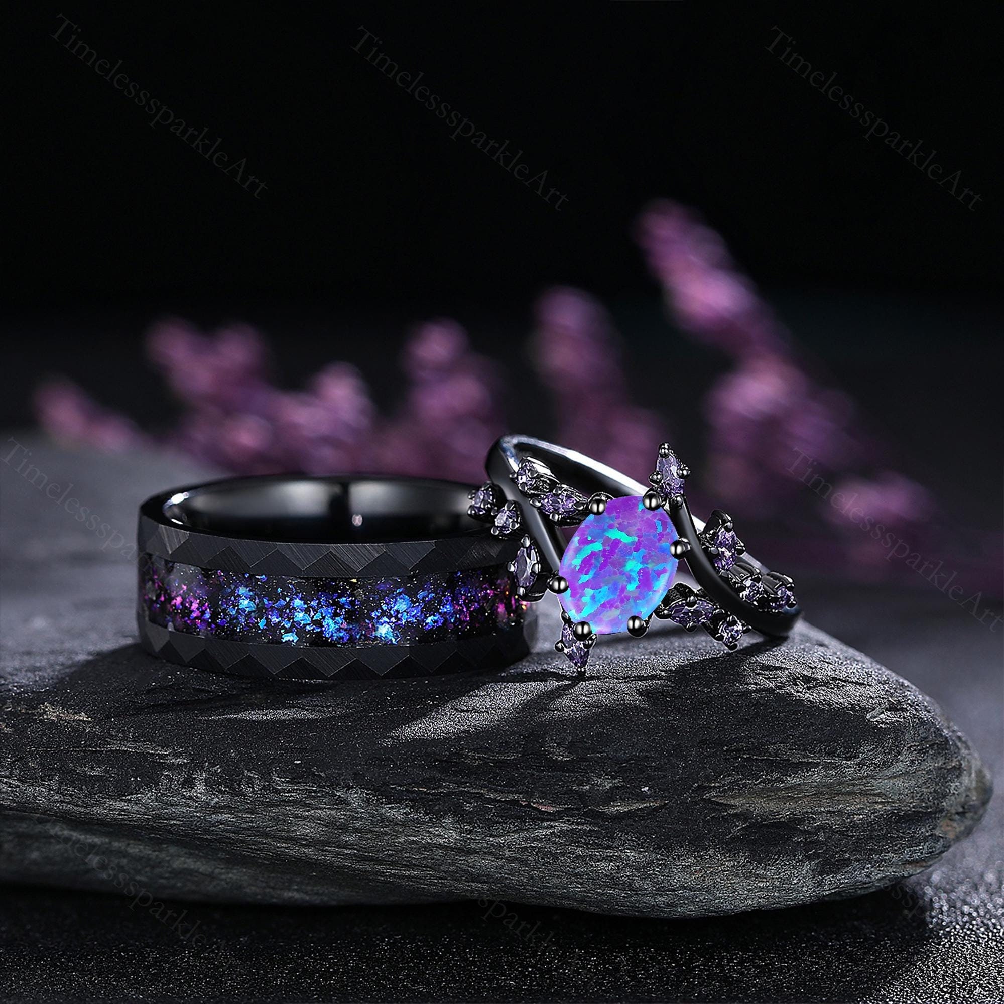 【BLACKPURPLE】[BLACKLABEL] SHATE PAVE RING Amazon.com: Bridal Set Black Purple Diamond Simulation