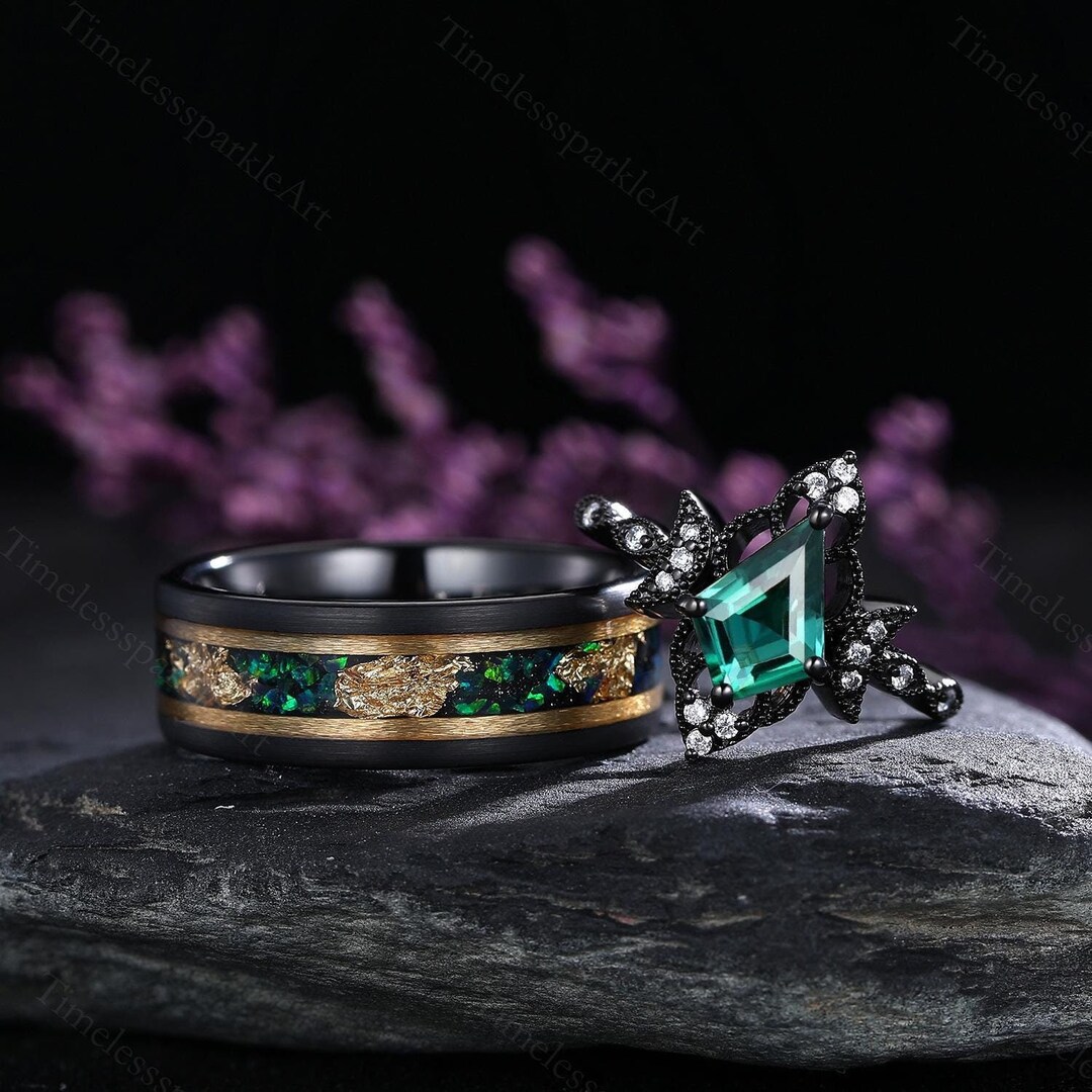 Nature Inspired Bridal Set Nature Inspired Emerald Couples Ring Set ...