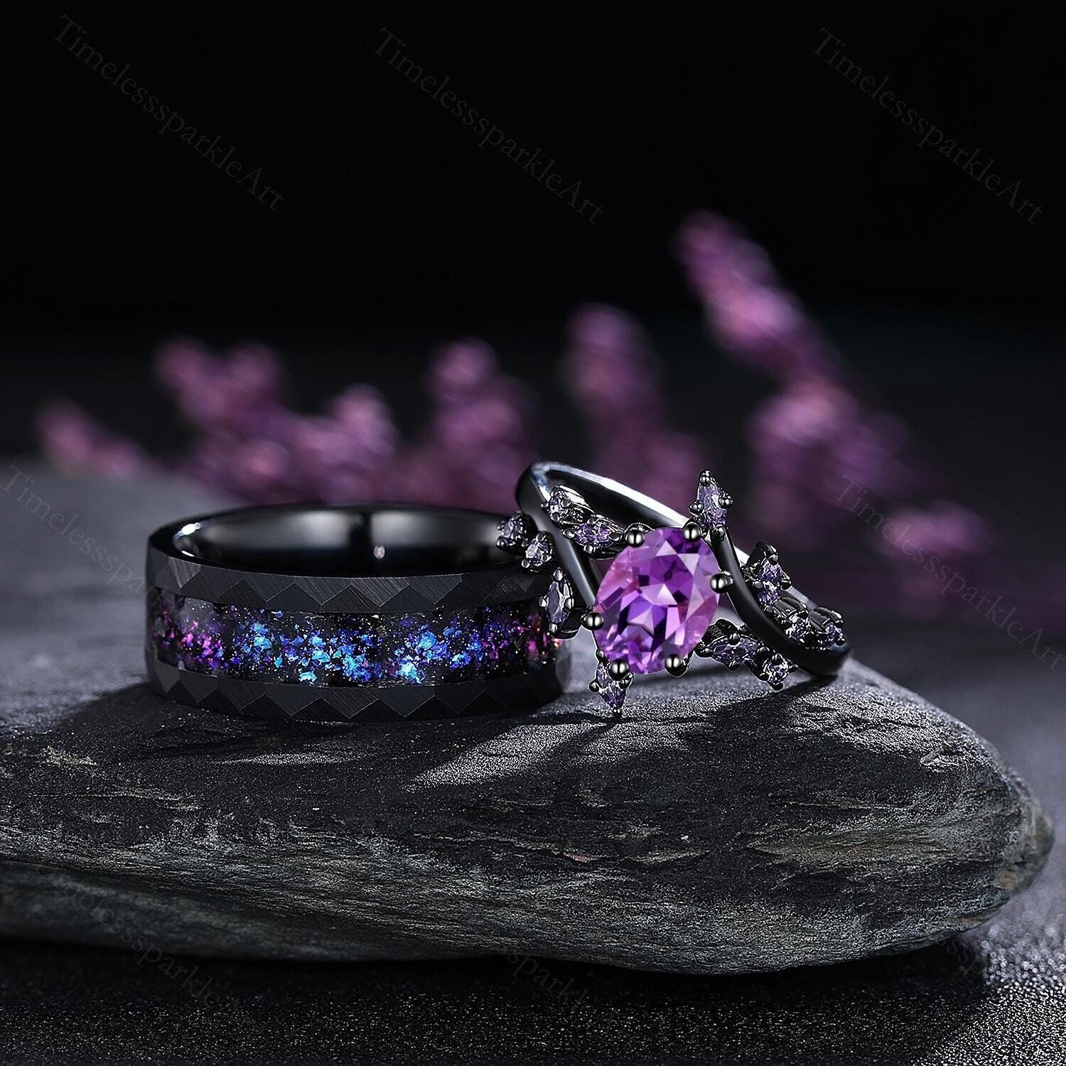Purple and Black Ring Set - Etsy
