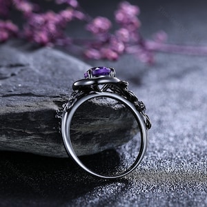 Gothic Amethyst Couple Rings Set Moon & Leaf Silver Ring for Her ...