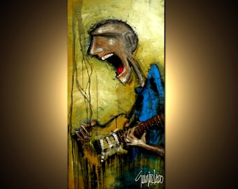 Original Abstract Guitar Acrylic Painting, Contemporary Wall Art (24x48)