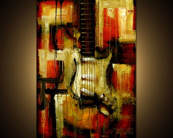 Guitar Acrylic Painting: 30x40 Abstract Canvas Art